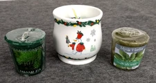 White Barn Candle Co Snowman Christmas Ceramic Holder & 3 Votive Candles NEW