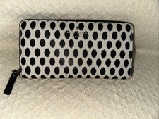 KATE SPADE New York Black  White Leather Zip Around Wallet