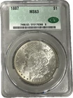 1887 Morgan Silver Dollar $1 Beautiful High Grade Coin CAC MS 63 #48