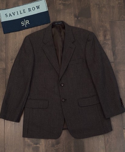 Savile Row Men’s Size 40S Brown Glen Plaid Pure Wool Blazer Suit Jacket 2-Button
