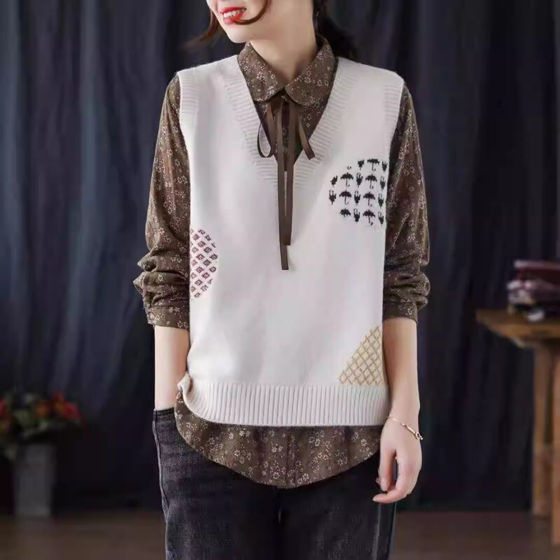 Womens Knitted Tank Dress V Neck Sweatshirt Set main image 1