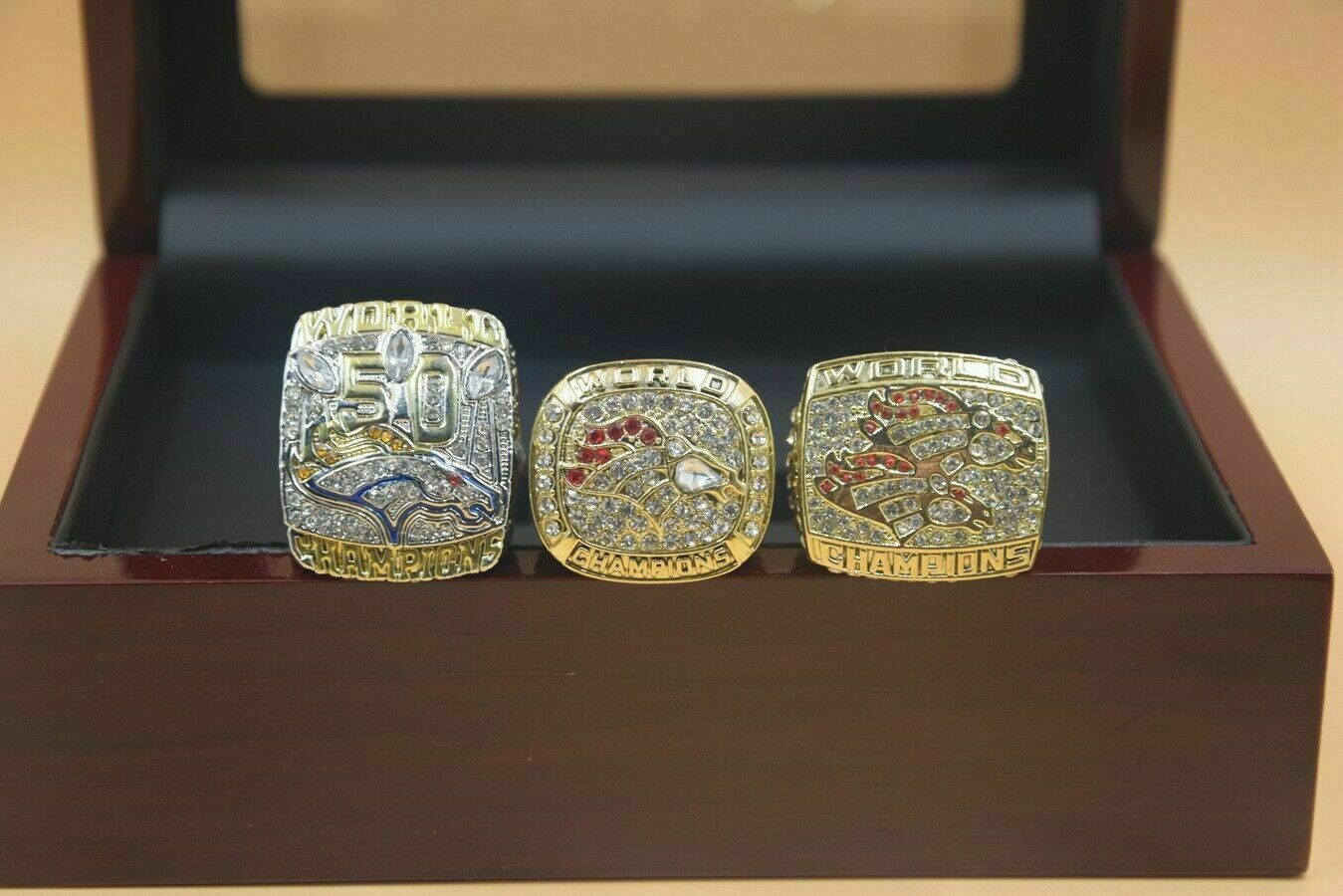 3Pcs Ring 1997 1998 Long-awaited 2015 Denver World Detroit Mall Championship Broncos