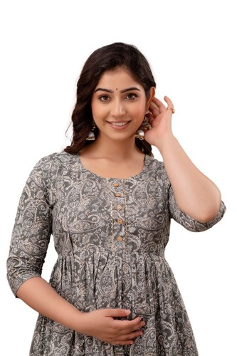 Women Bollywood Style Long Gown Beautiful Maternity Kurti Designer Gown Stitched - Picture 6 of 8