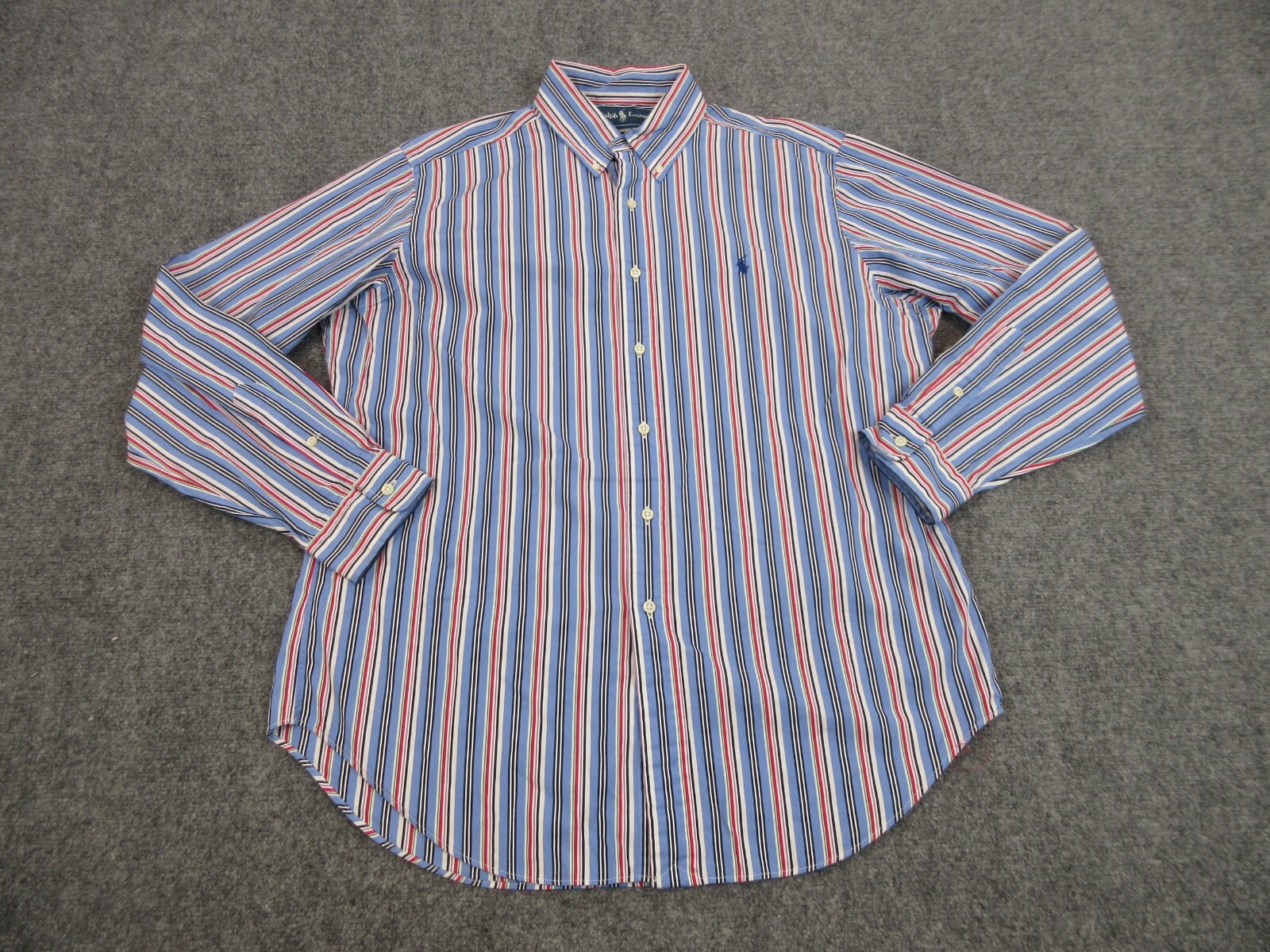 Camicia VINTAGE Ralph Lauren uomo grande blu righe bottoni pony logo preppy