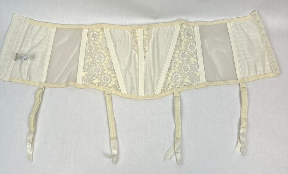 Vintage Christian Dior Ivory Lace Garter Belt Size M Corset Pleated Nylon Cream - Image 2 of 4