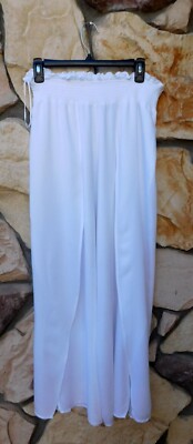 SEXY Split Open Leg Harem Style White Cover Up Pants Beach Party Smocked Ruffle