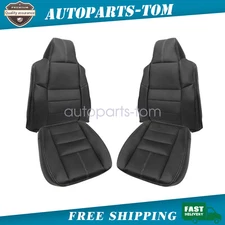 08-15 For Ford F250 F350 Lariat XLT Front Top & Bottom Leather Seat Cover Black