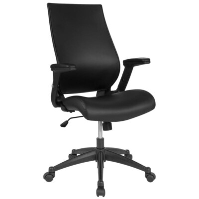 High Back Black Leather Swivel Office Chair with Molded Seat and