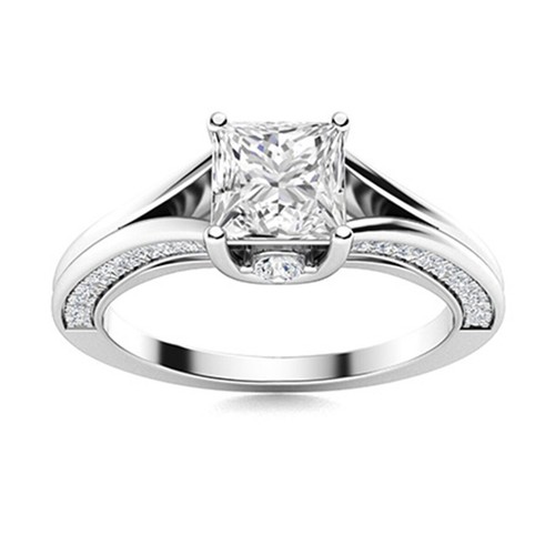 925 Sterling Silver 0.75 Ctw Princess Cut Moissanite Women Wedding Ring - Bild 1 von 4