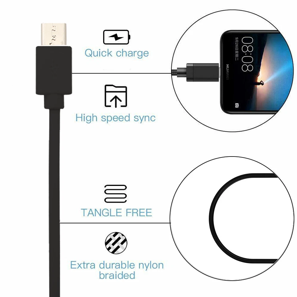 Fast Micro USB Data Sync Charger Cable For SONY SAMSUNG S4 S5 S6 S7 HTC LG Sony - Image 2 of 4