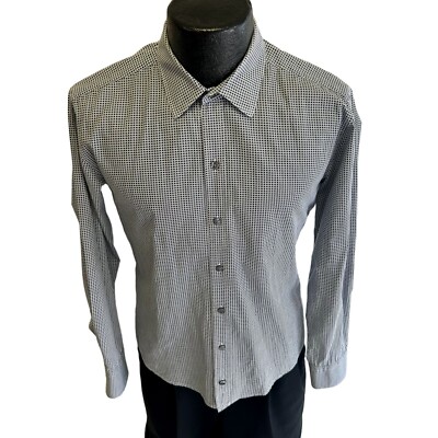 Hugo Boss Gray Black GEOMETRIC Squares 3D Cubes Slim Fit Long Sleeve Dress Shirt