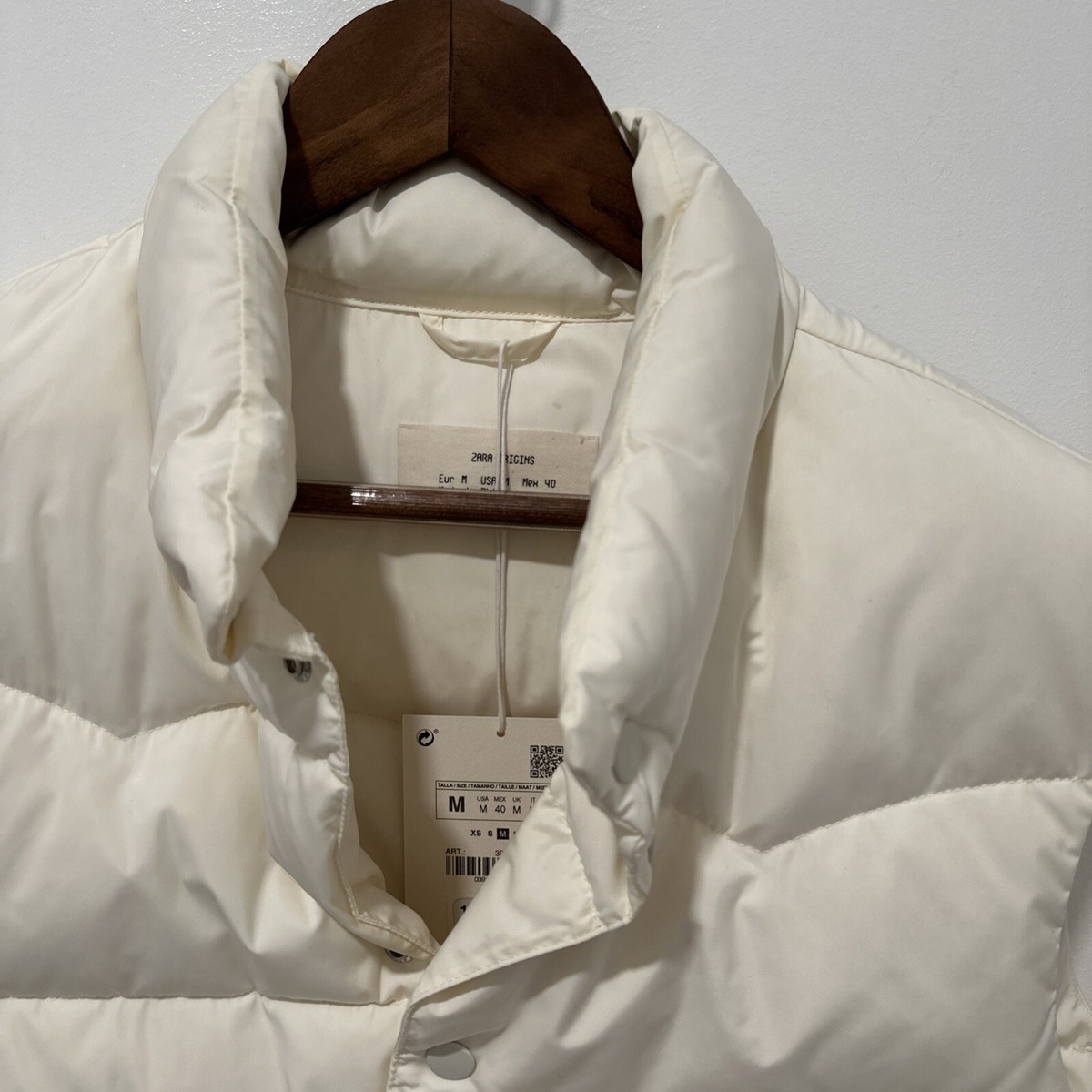 NEW NWT Zara Origins Feather & Down Gilet Mens M Cream White