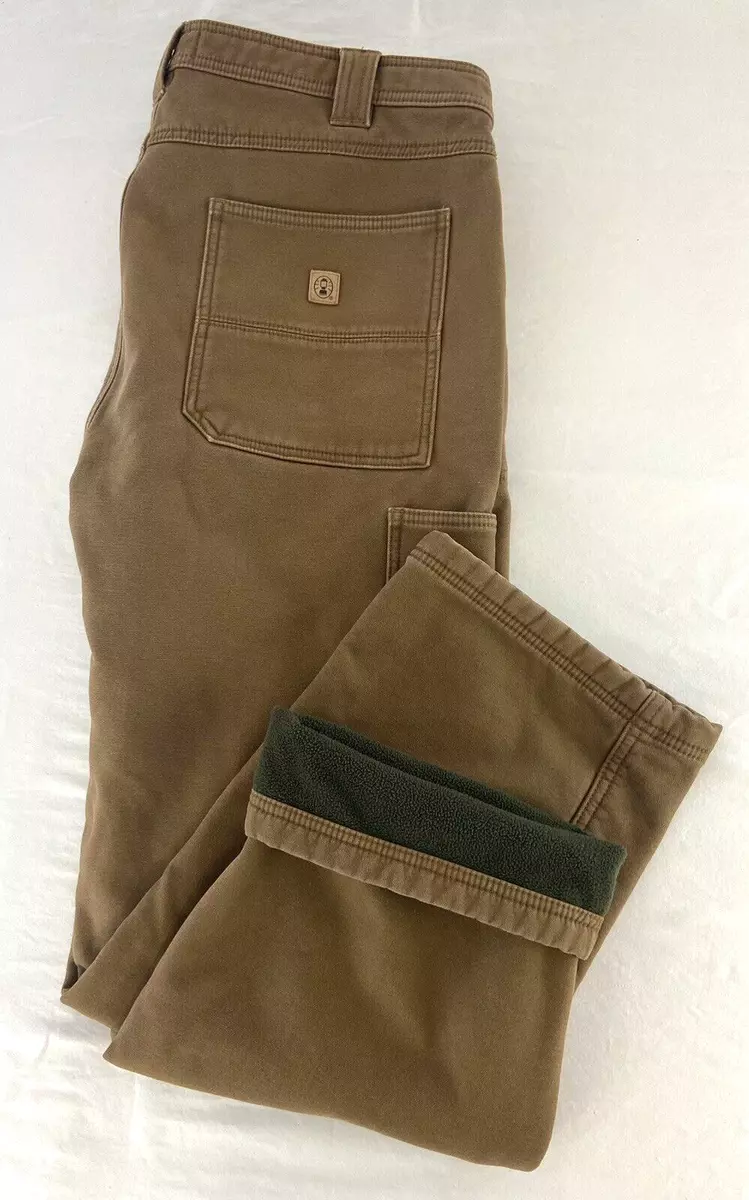 COLEMAN Fleece Lined Pants Mens Actual 38x29 Carpenter Insulated Tan/Brown  Pants