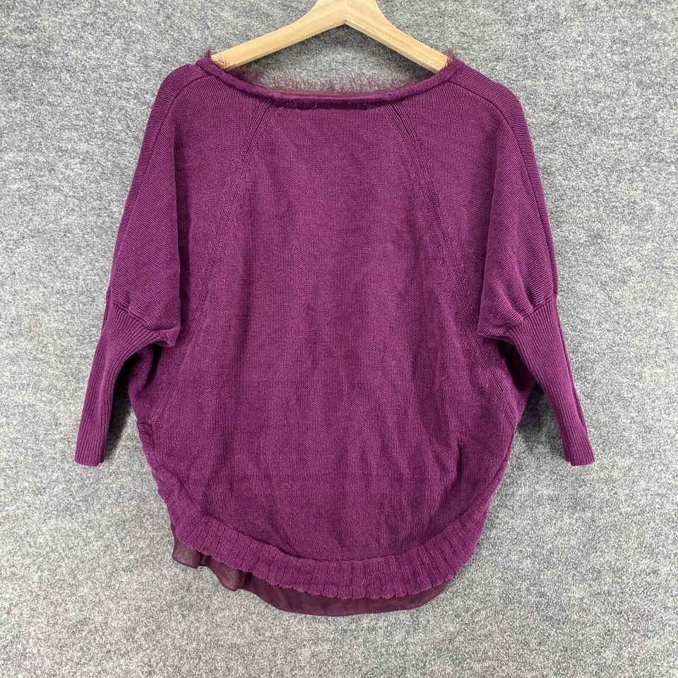 Suéter Pullover Rachel Roy Mujer XS Púrpura Tejido Manga Larga Lino Cuello Redondo Foto 2 de 4