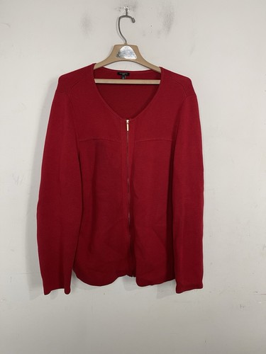 Talbots Womens Cardigan Sweater 2X Plus Red Holiday Christmas Zip Waffle Knit