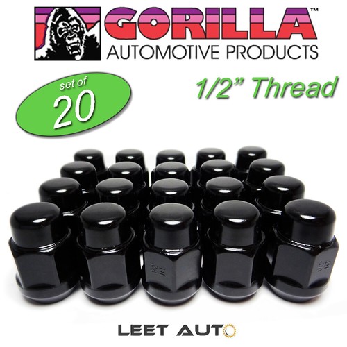 (20pc.) Gorilla Lug Nuts, 1/2"-20 RH Thread, Bulge Acorn, Black, 1/2", 91188BC - Picture 1 of 4