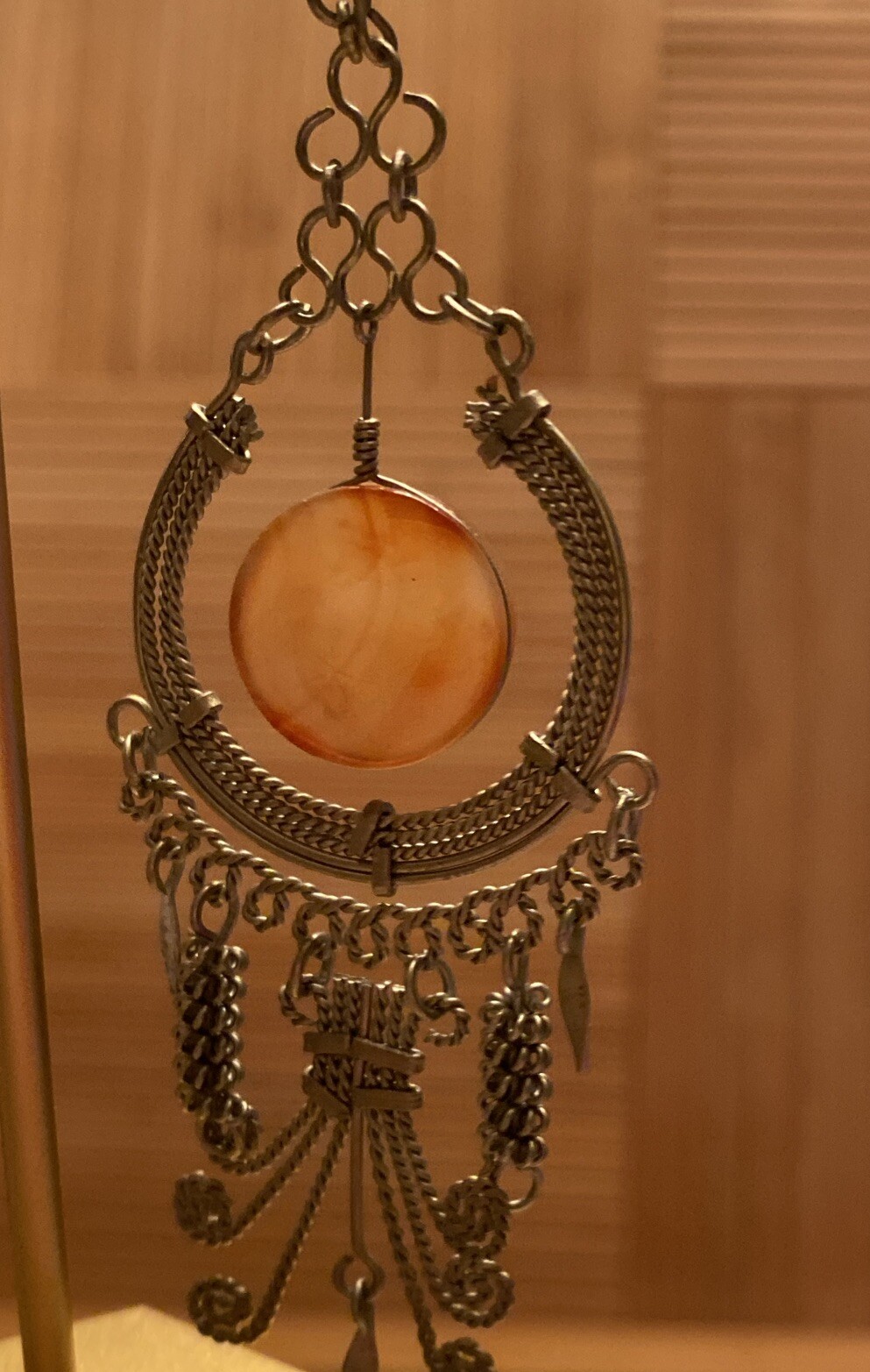 Dangle Earring Amber Gem Stone Silver Chainmail S… - image 4