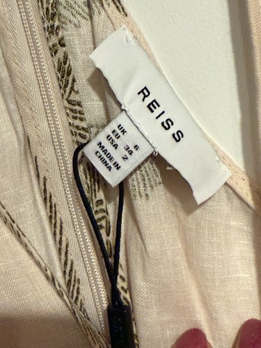 Nuevo Vestido Reiss Alice Floral Lino Palma Tostado Tropical Talla 2 Midi Mujer - Imagen 7 de 9