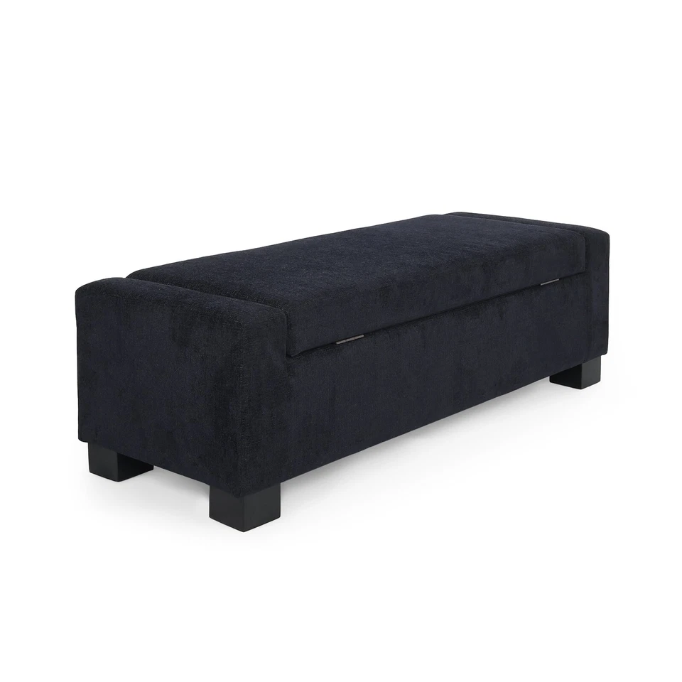 Bella Black Green Upholstered Storage Ottoman - Image 4 of 4