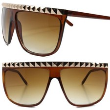 Gold Stud Top Rapper Hip Hop Swag Retro 80s Oversized Square Brown Sun Glasses