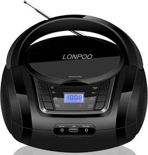 CD Player Portable Boombox with FM Radio/USB/Bluetooth/AUX Input and Earphone