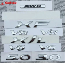 Silver Car Badges Decal Emblem for XJL XF 3.0 5.0 V6 V8 AWD Front Rear Fender