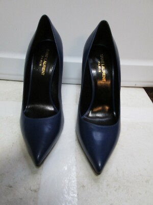 Saint Laurent Classic Royal Blue Smooth Leather Stiletto Pumps Size  NEW