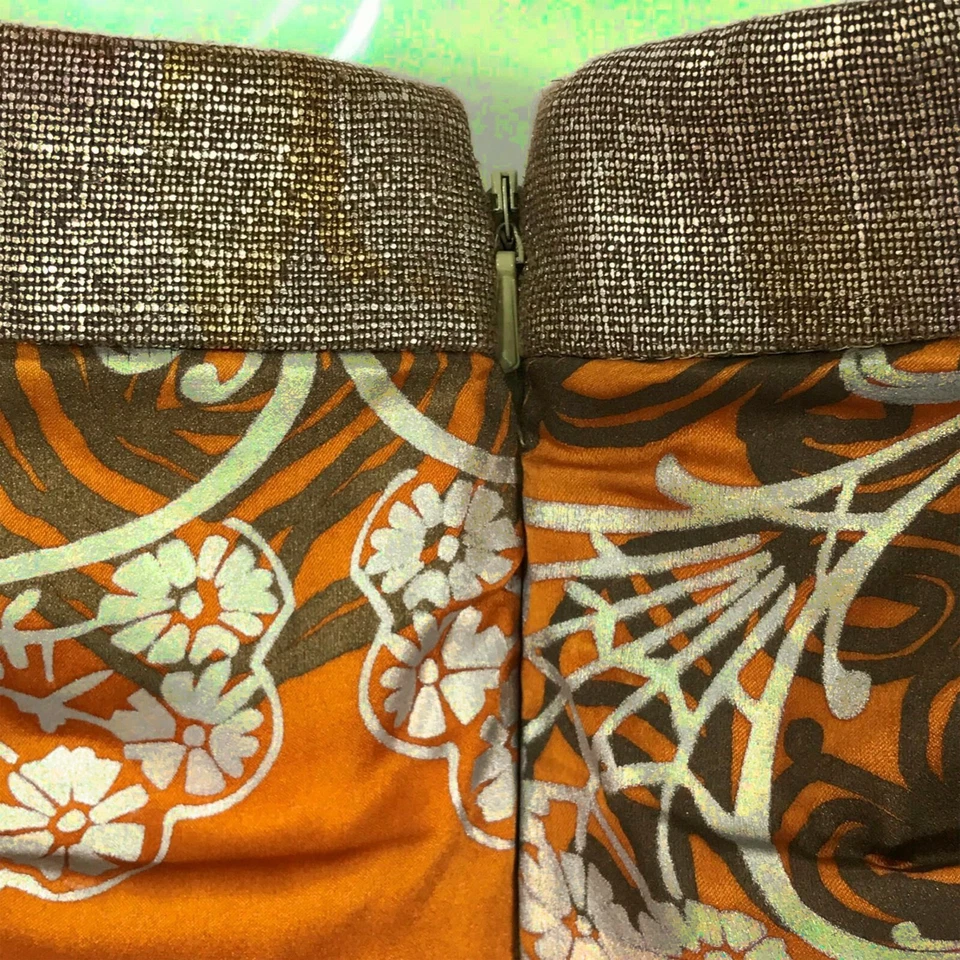 Vestido sin tirantes NICOLE MILLER metálico dorado rojo naranja floral seda para mujer talla 0 Foto 4 de 4