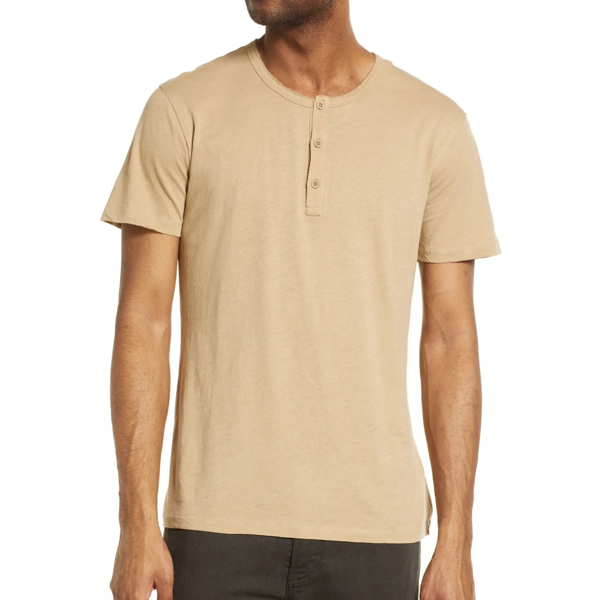 AllSaints Men's Short Sleeve Figure Henley Cotton Shirt Regular