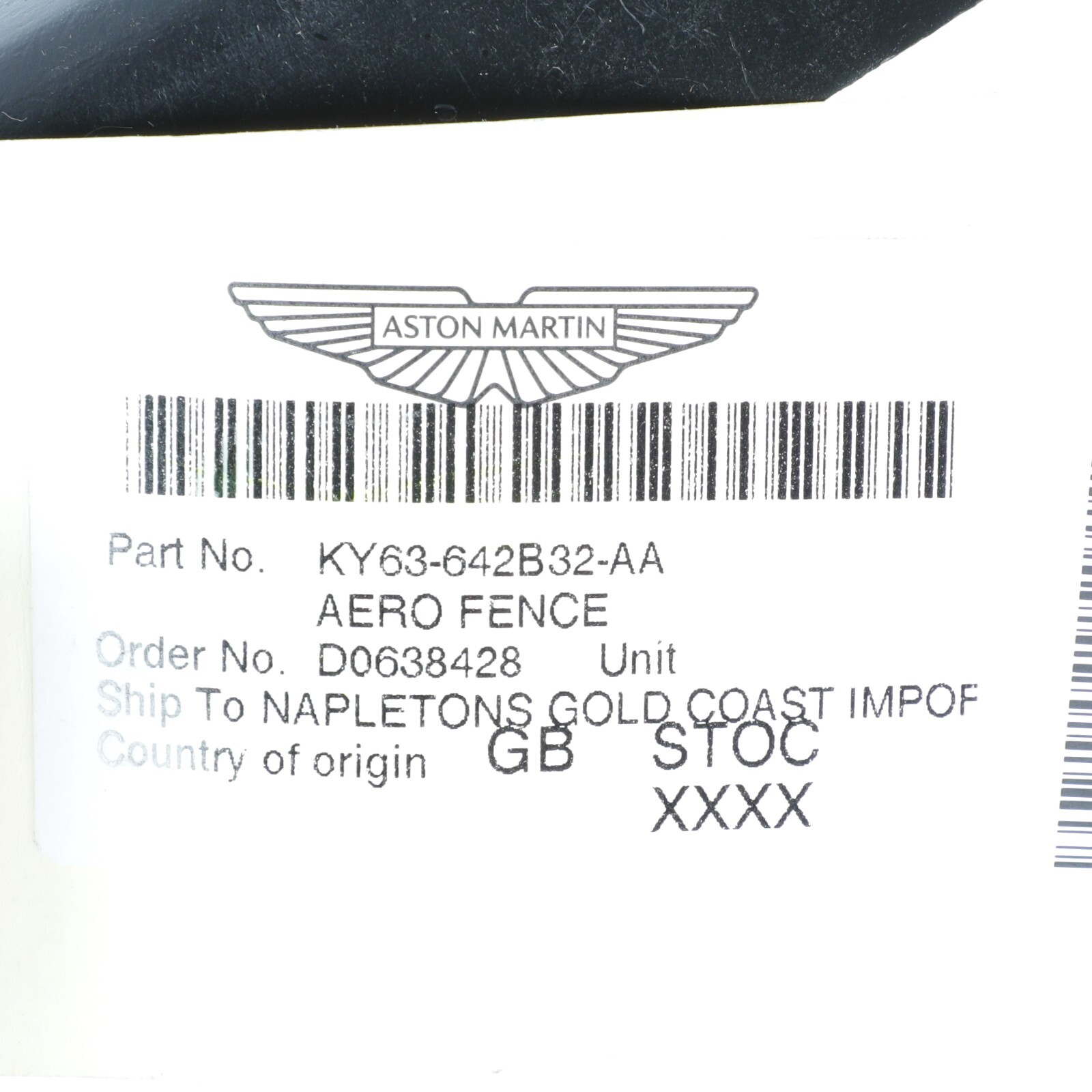 GENUINE ASTON MARTIN AERO FENC OEM NEW KY63-642B32-AA