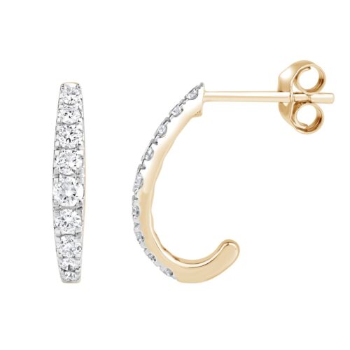 1/2Ct Round Cut Lab Grown Diamond J Shaped Hoop Women's Earring 10K Yellow Gold - Picture 4 of 9