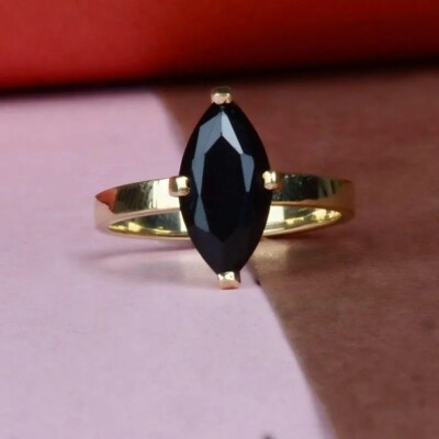 Black Onyx Ring Brass Women Ring Promise Engagement Ring Handmade Gift For Her