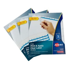 3 Sets Avery 5 Tab Print & Apply Clear Label Dividers 3 Hole Punch Laser/Inkjet