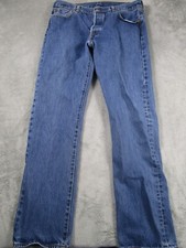 Levis 501 Jeans Mens 36x34 Blue Denim Distressed Button Fly Cotton Pockets
