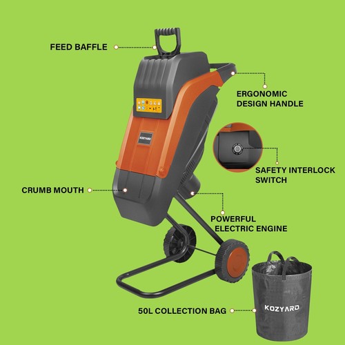 KOZYARD Rapid Garden Shredder 2400W Electric Wood Chipper w/ Collection Bag - Picture 3 of 12