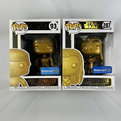 Funko Pop! Star Wars Gold LUKE SKYWALKER #93 PRINCESS LEIA #287 Walmart Exc