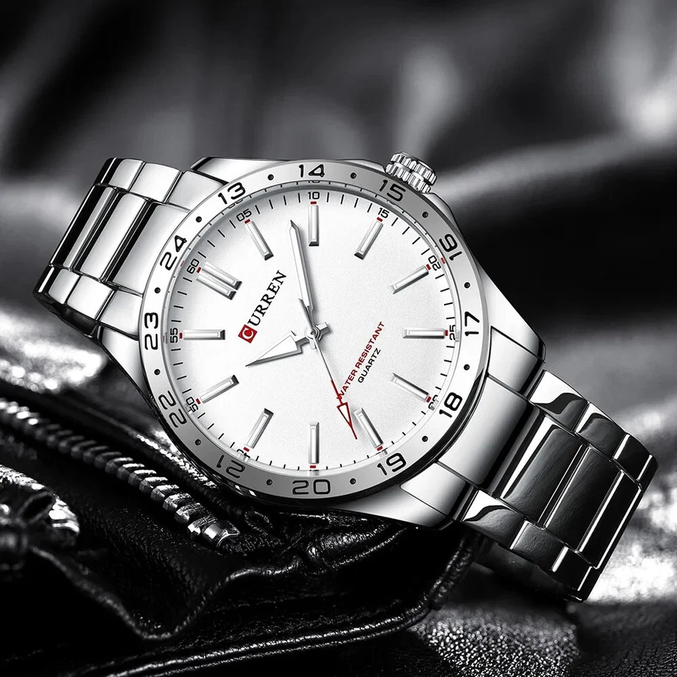 Reloj de pulsera CURREN para hombre de cuarzo de acero plateado para hombre a prueba de golpes relojes de negocios Foto 4 de 4