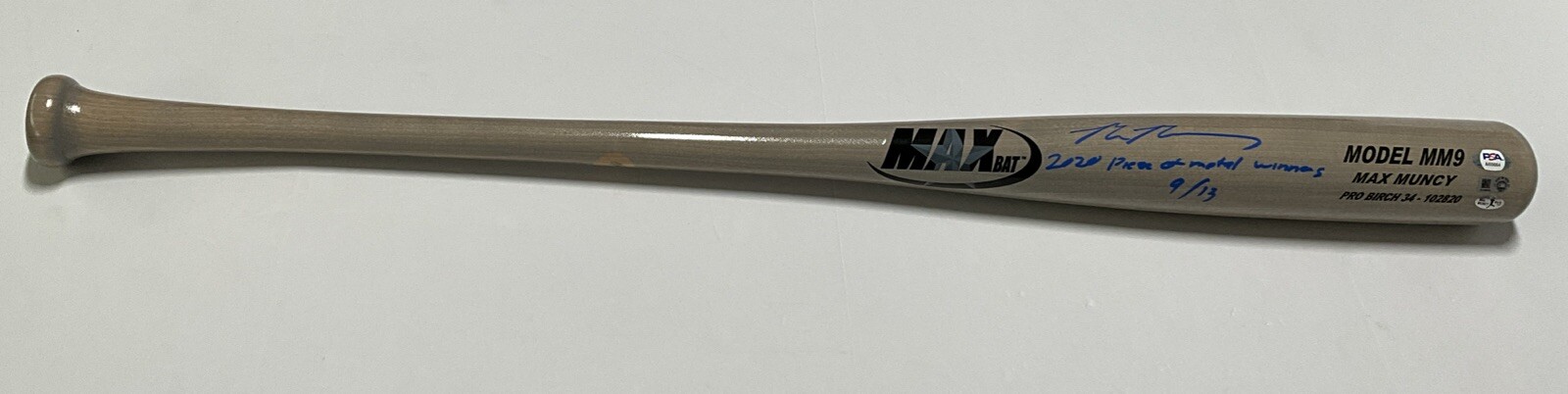 MAX MUNCY Autographed Signed Los Angeles Dodgers 9/13 GAME MODEL MM9 MAXBAT "2020 piece of metal winner" MLB PSA 