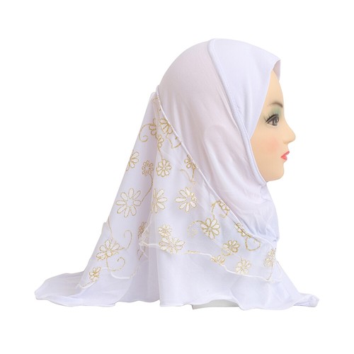 Kids Girls Muslim Hijab Flower Turban Hat Shawl Islamic One Piece Headscarf 2-6Y - Picture 2 of 25