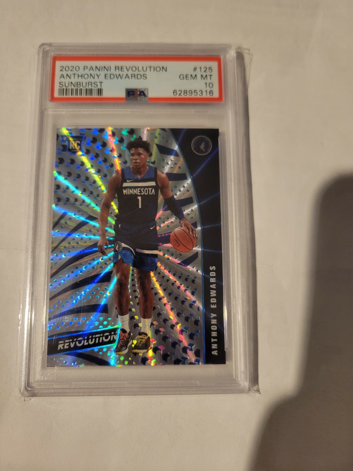 Anthony edwards 2020 panini revolution sunburst rookie card /75 psa 10