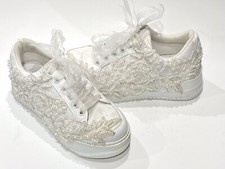 Wedding Shoes Bridal Sneakers Lace Beads Platform Sneakers Lace Up Size 38