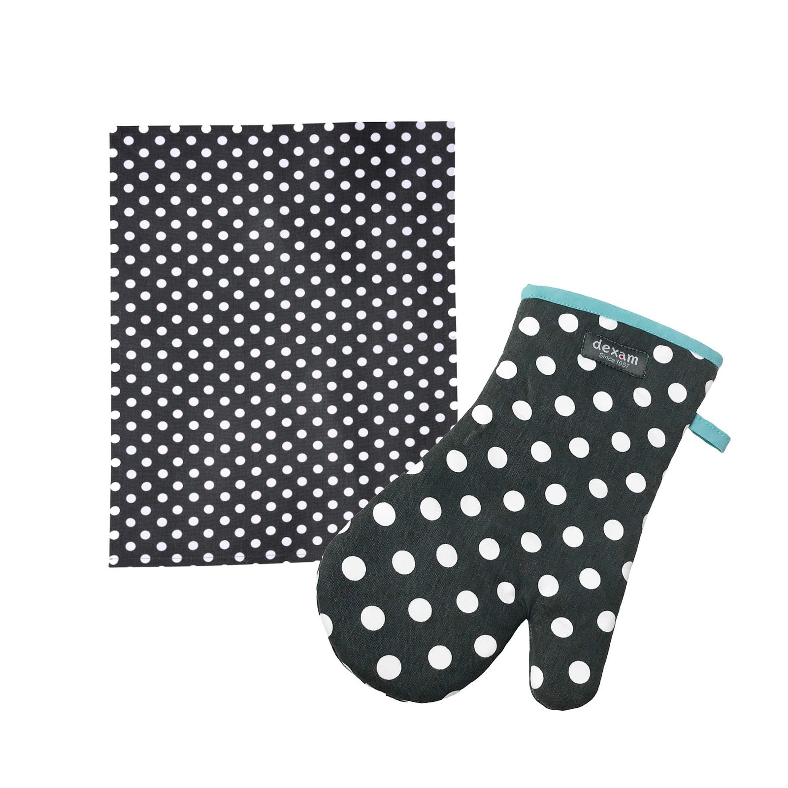 Dexam Polka Slate Grey Tea Towel & Oven Gauntlet Set