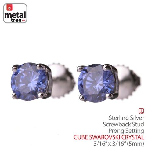 Unisex 925 Sterling Silver 5 mm Round Cut Color CZ Screw Back Stud Earrings - Picture 8 of 10