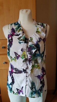 One Touch Bluse ärmellos,Oberteil,Top,Damenbluse,weiss/bund,Schmetterlinge,38