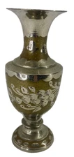 Vintage 5" India Etched Floral Brass  and Silver Vases Signed