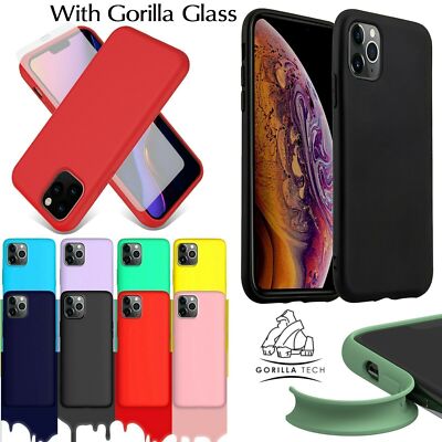 Flüssig Silikon Hülle mit Glas Displayschutz iPhone 15 Pro Max, 14,13,12,11