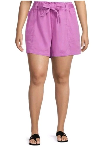Terra & Sky Sz 3X Purple Loose Fit Paper Bag Shorts with Belt Elastic Waist NWT-