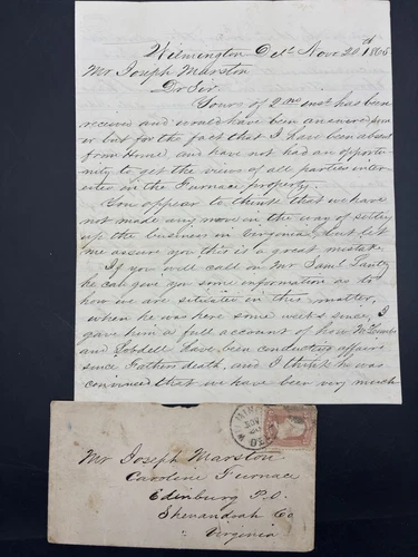 1865 Letter Damage to Caroline Furnace During Civil War Shenandoah Virginia