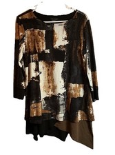 Eva Varro Earthy Art Tunic Top Stretch Asymmetrical Hem - Made In USA - Size L