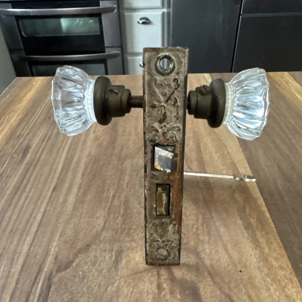 老式室内门锁、玻璃门把手和钢门把手板带钥匙 — 第 2/4 张图片